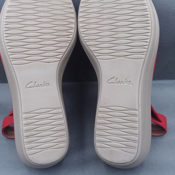 Clarks Reedly Juno Womens 7.5 Shoes Red Nubuck Strappy Platform Wedge Sandals - Picture 11 of 12